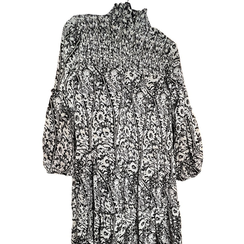 To La Roo Girl Long Sleeve Black & Grey Dress Sz 10 Smocked Lined Pre-owned